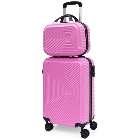 BABYQUEEN Luggage Sets 2 Piece Suitcase Set (14"/20") ABS Luggage with Spinner Wheels, Carry on Luggage Combination Lock Lightweight Trolley Case, Pink