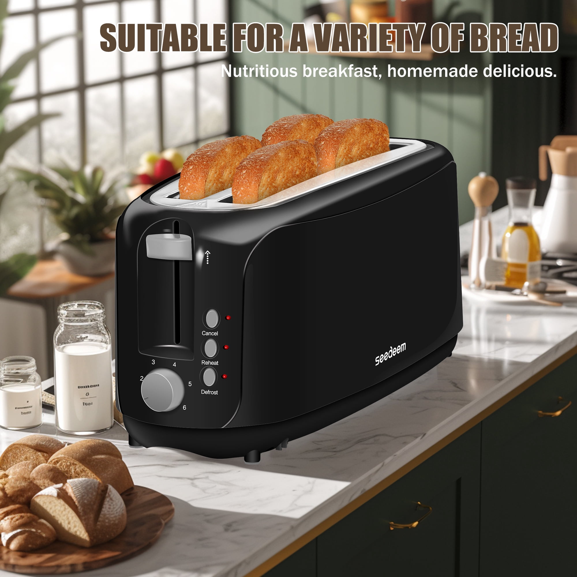 Toaster 4 Slice, Digital Stainless Toaster for Bagel, Defrost, Reheat, Dual Control, Removable Crumb Tray