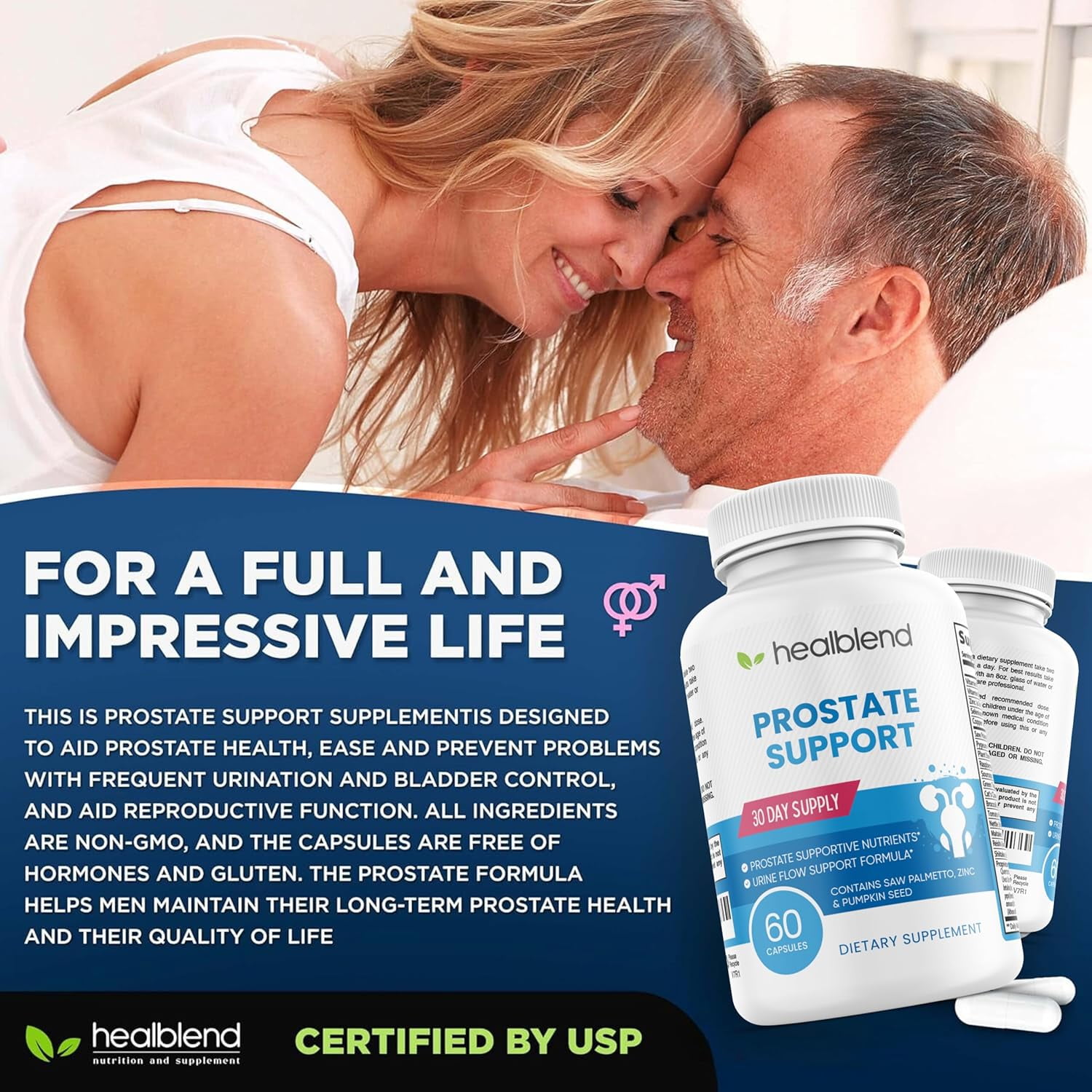 Healblend Prostate Support Supplement for Men - Improves Urinary Health, Bladder Discomfort, Promotes Sleep with Pygeum and Saw Palmetto - 60 Capsules (3 Pack)
