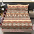 thumbnail image 2 of ZIATUBLES 3-Piece Full Size Bedding Set Soft Cooling Polyester, 1 Fitted Sheet and 2 Pillowcases Comfortable and Durable All-Season Sheets, Brown Aztec Stripe Geometric Print, 2 of 9