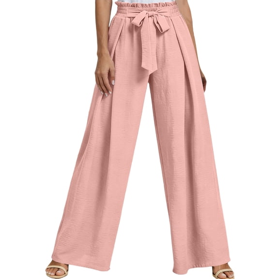 Cmfcve Wide Leg Pants for Women High Waisted Palazzo Pants Work Casual Flowy Tie Knot Trousers with Pockets