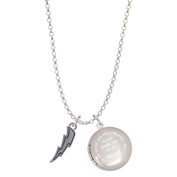 Delight Jewelry Silvertone Lightning Bolt To the World You are a Mother Locket Necklace