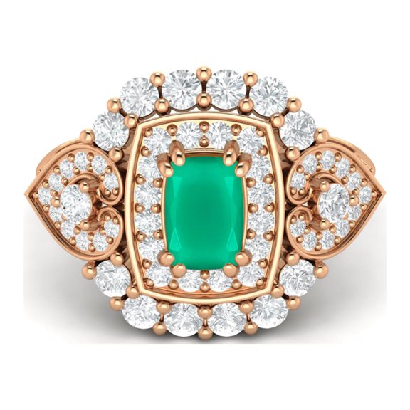 6X4mm Cushion Shape Green Onyx 925 Silver Rose Plated Cocktail Women Valentines Day Gifts Ring