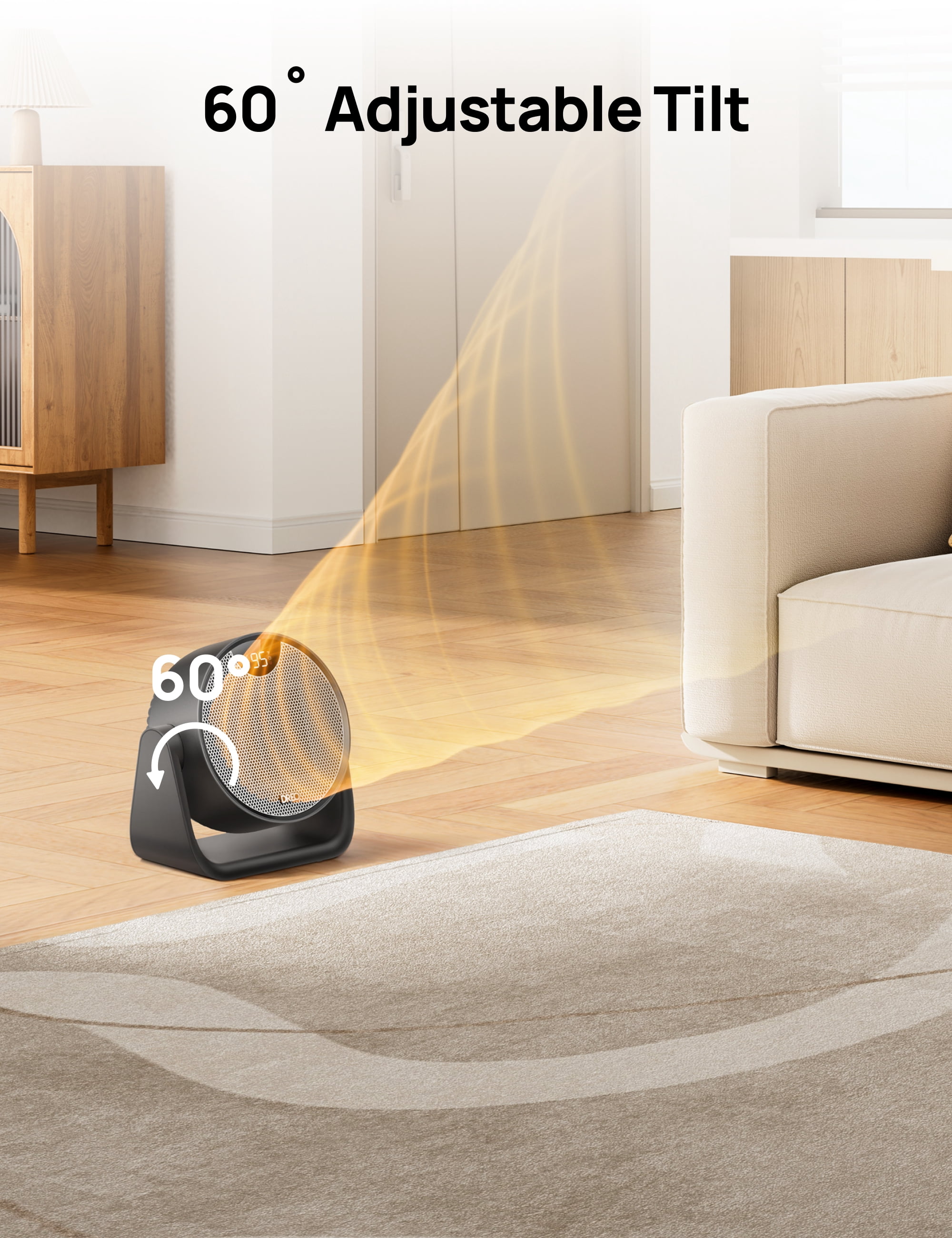 DREO Circular Space Heater with 60° Adjustable Tilt and ECO Mode