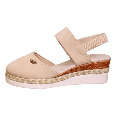 

Vuygyu Ladies Casual Solid Colour Flock Close Toe Woven Bottom Thick Bottom Slope Heel Large Size Sandals Slippers Metallic Sandals for Women Women Slides Sandals Adjustable Women s Summer Sandals
