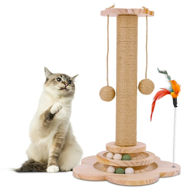 Poste Rascador para Gatos Con Varita Teaser Sisal Natural Suministros
