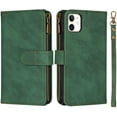thumbnail image 2 of Wallet Case Compatible with iPhone 11 Detachable 2 in 1 Magnetic Zipper Case,[6 Card Slots] [Wrist Strap] [Stand Feature] Luxury Leather Slim Cover Case for iPhone 11,6.1 inch Green, 2 of 14