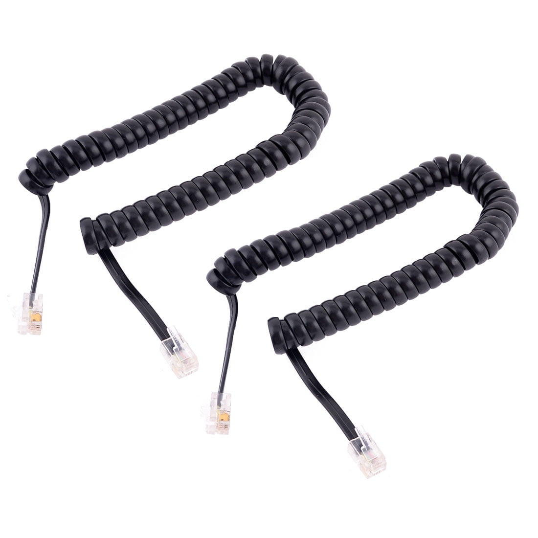 RJ9 4P4C Coiled Cord Elastic Telephone Handsets Cable Line Black 2pcs