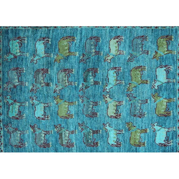 Ahgly Company Indoor Rectangle Abstract Light Blue Modern Area Rugs, 8' x 12'