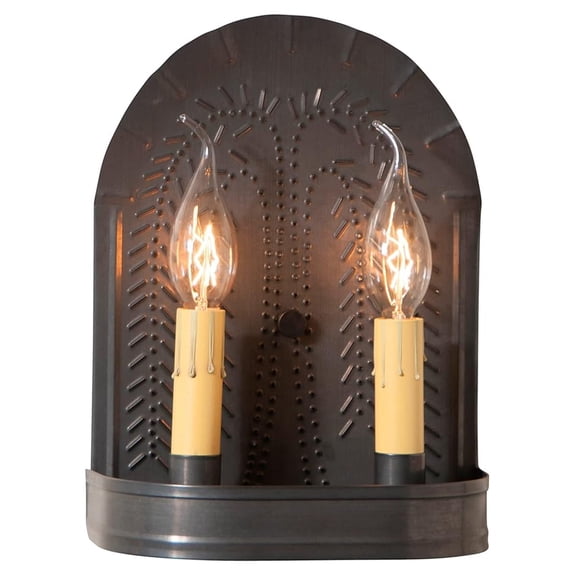 Irvin's Tinware, 9WLWKB, Double Sconce with in Kettle Black, Primitive Country Wall Sconces in Tin