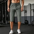 thumbnail image 4 of Men's Capri Pants 3/4 Joggers Gym/Workout/Hiking Below Knee Long Shorts Lightweight Quick Dry with Zipper Pockets Gray 2XL, 4 of 5