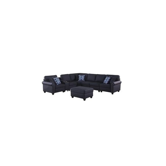 Devion Furniture Gina Artificial Leather Modular Sectional Sofa with ottoman and cupholder console