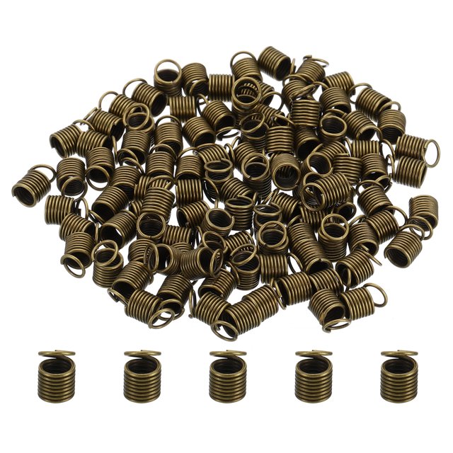 Unique Bargains Cord End Caps, 100Pcs 6x9mm Metal Spring Coil End Tips Crimp Terminators Caps Bronze Tone