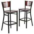 thumbnail image 2 of BizChair 2 Pk. Black Slat Back Metal Restaurant Bar Stool, Mahogany Wood Back and Seat (Set of 2), 2 of 8
