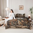 thumbnail image 4 of Castle Fairy Rustic Woodland Spotted Deer 7-Piece Twin Bedding for Teens,Natural Forest Bird Bedding Comforter Set,Brown Green,Black Reversible, 4 of 7