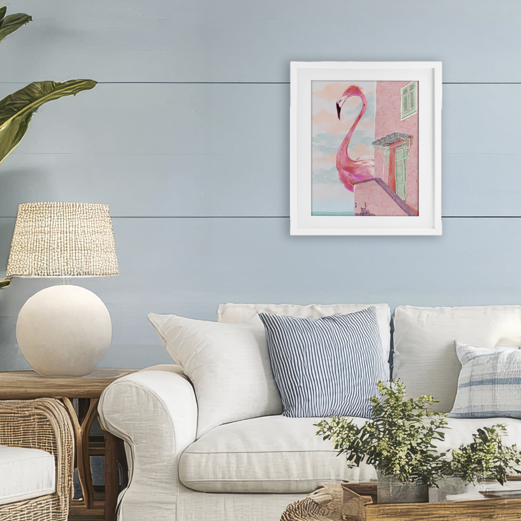 Stupell Industries Giant Flamingo with Seaside Balcony White Framed Print Under Glass, design by Ziwei Li
