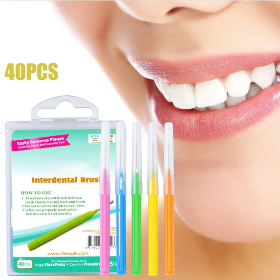 40Pcs/Box Interproximal Brush Safe Ergonomic Stainless Steel Wire Health Care Interdental Brush for Home ,Orange