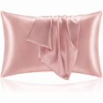 thumbnail image 1 of Chenchen Satin Pillowcase with Zipper 2 Pack, Rose Pink Pillow Cases Standard Size, Super Soft and Cooling Similar to Silk Pillow Cases, Gift for Women Men(20x26 Inches), 1 of 1
