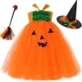 thumbnail image 2 of Disfraz de calabaza de Halloween para niños, vestido de tutú naranja Jack, vestido de princesa con flores para niñas, vestido de tul para fiesta elegante, 2 of 5