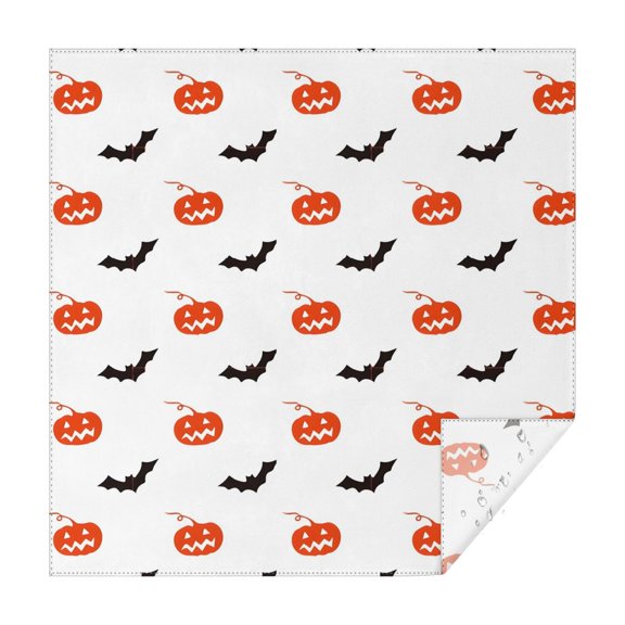 White Halloween Pumpkins and Bats Square Tablecloth,Waterproof Square Table Cover,Wipeable Spillproof Washable Table Cover for Home Kitchen Party Decor 42"X42"(107x107cm)