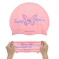 thumbnail image 5 of Unique Bargains 1 Pc Silicone Waterproof Butterfly Dream Swim Cap Pink Blue, 5 of 5