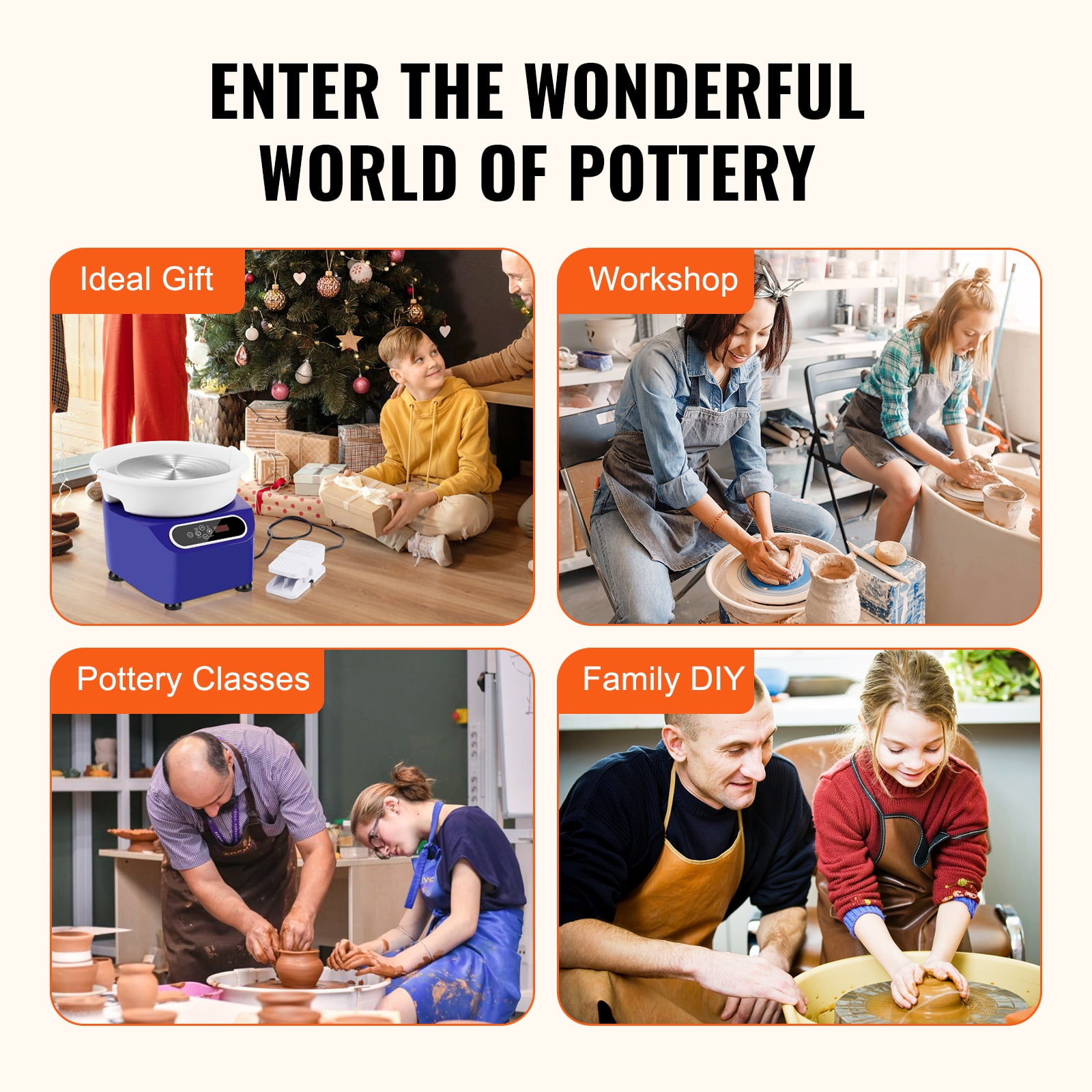 KFFKFF 11 Inch Pottery Wheel Ceramic 350W Wheel Blue Foot Pedal Touch Screen Apron