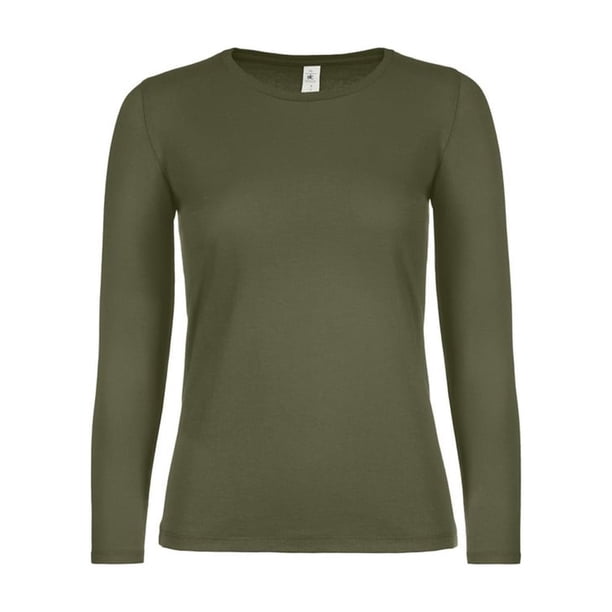 B&C - Camiseta deportiva de manga larga #E150 para mujer señora (Caqui Urbano)