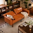 thumbnail image 2 of MIKIBAMA 68.Inch Brown 2 Seat PU Leather Mid Century Modern Convertible Futon Sofa Bed Tufted Split Back With Solid Wood Legs for Small Spaces, 2 of 5