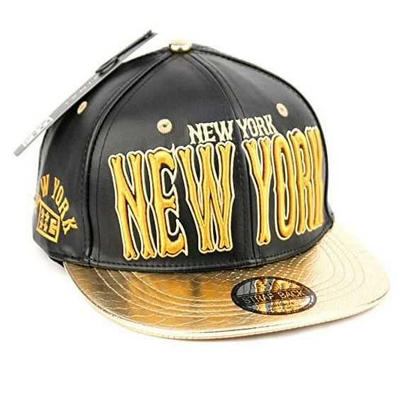 New York Faux Leather Baseball City Cap with Snake Faux Leather Flat Brim