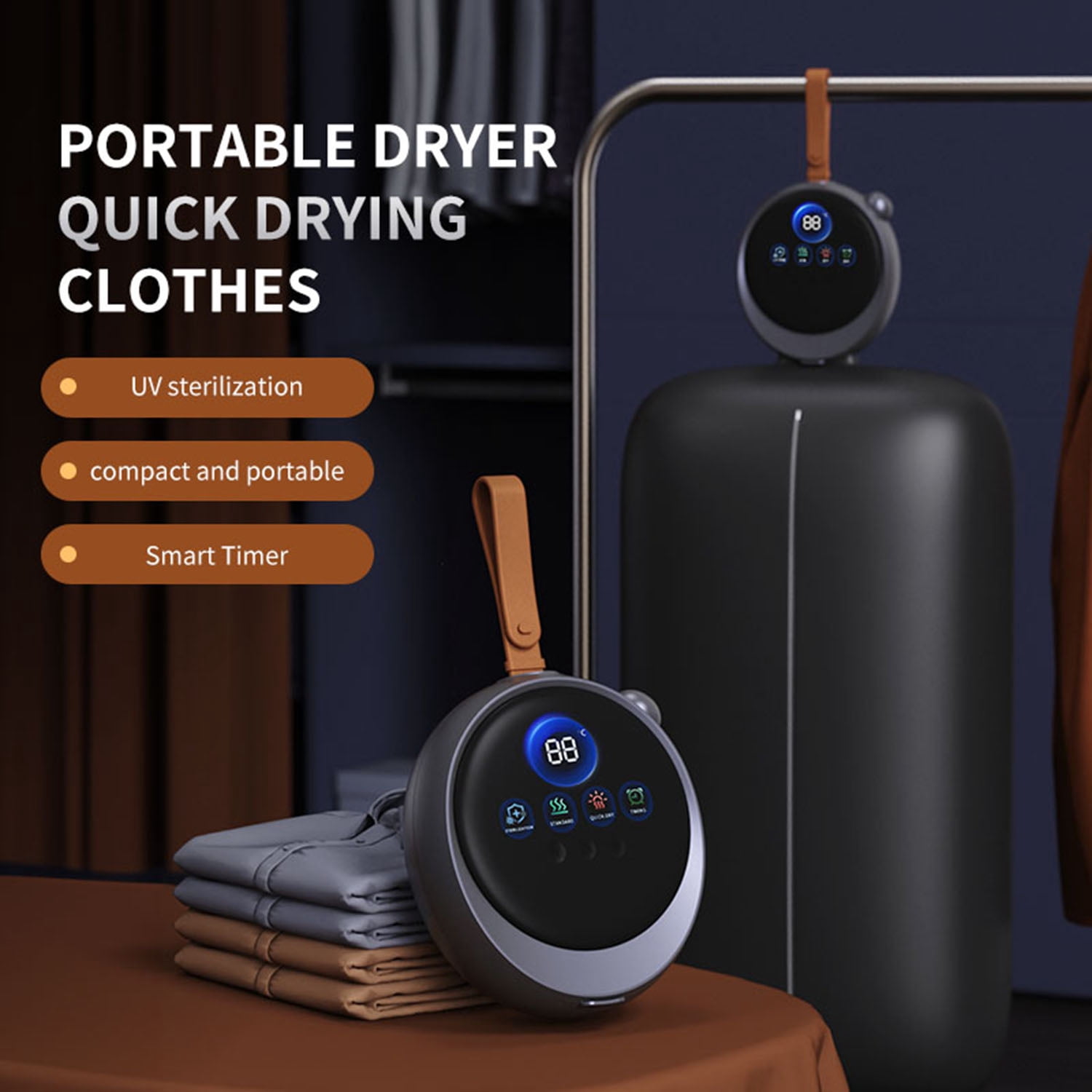 Portable Mini Clothes Dryer with Mite Removal, Compact Laundry Dryer for Apartment, RV, Travel, Dorm and Home