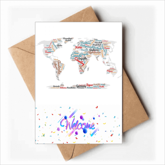 Global Map Country Geography Wordcloud Welcome Back Greeting Cards Envelopes Blank