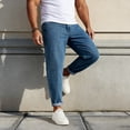 thumbnail image 3 of Men's Blue Relaxed Tapered Stretch Jeans: Light Wash Cuffed Denim | Comfort Flex Fabric, Standard Sizing (30-40), 3 of 10