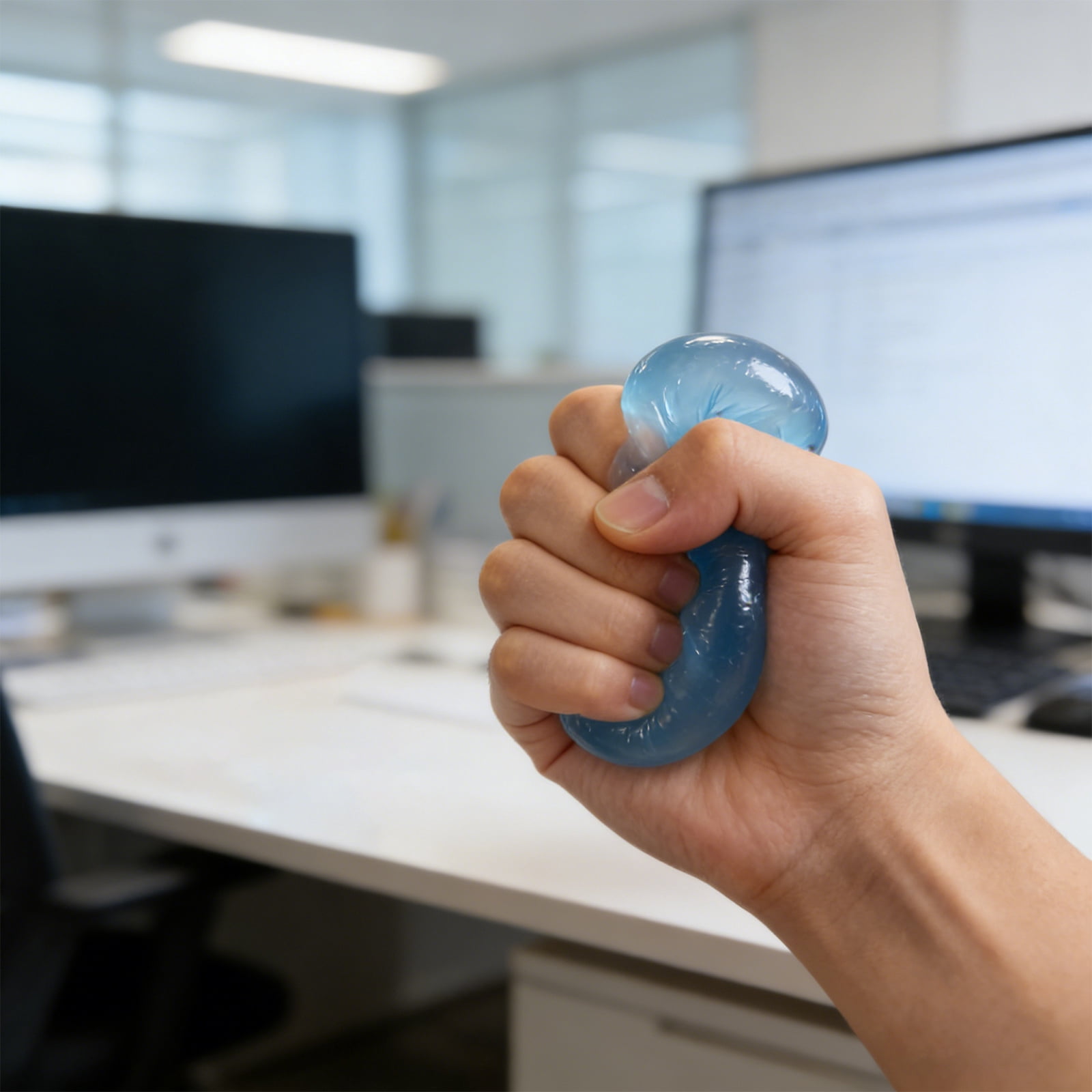 Ice Cube Shape Squeeze Stress Reliever, Sky Blue with Snow Cluster Inside, Soft Slow Rising Texture Decorative Ornament for Office Home Desktop