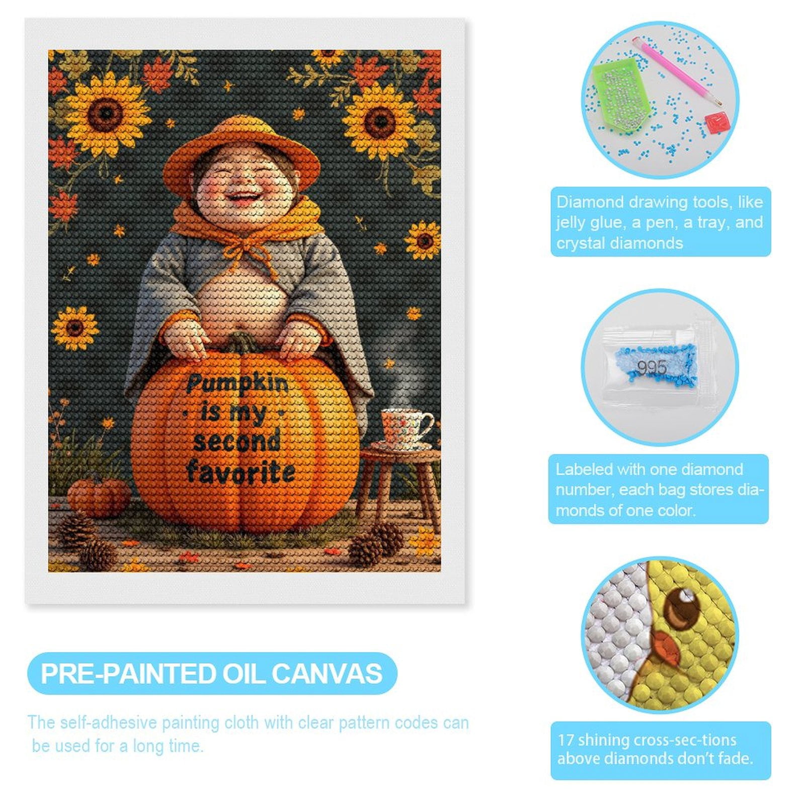 Diamond Art Kits for Adults, Joyful Autumn Pumpkin 5D Diamond Painting Kits for Adults Beginners, DIY Full Drill Diamond Painting, Gem Art and Crafts 12x16