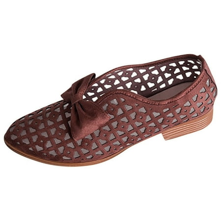 

Casual Shoes for Women Retro Womens Breathable Knotbow Hollow Low-Heeled Roman Casual Shoes Sandals Women Casual Shoes Pu Brown 37