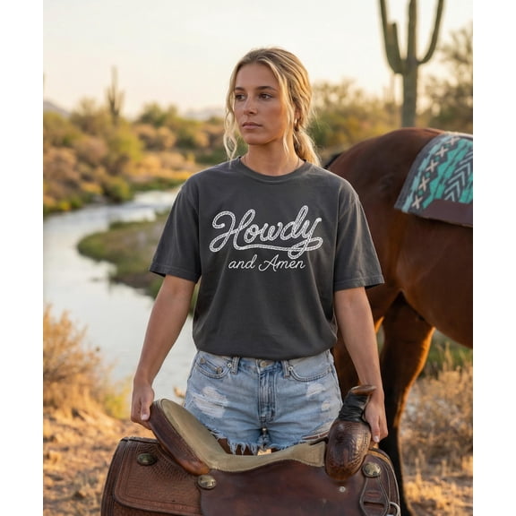 Howdy And Amen Christian Western T Shirt Faith Based Country Graphic Tee