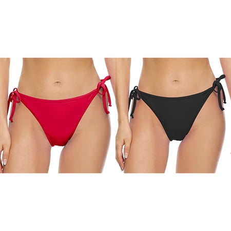 2-Pack Women Vintage Print Low Waist Brazilian Bikini Bottom Swimwear Briefs Beachwear Brazilian Bikini Bottom Side Tie Thong Bathing Swimbottom Bathing Suit Cover up Pants Shorts for Swimming Women