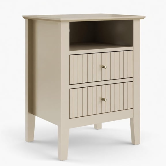 18" Fluted 2-Drawer Nightstand Set Of 2, Modern Beige End Table With Storage