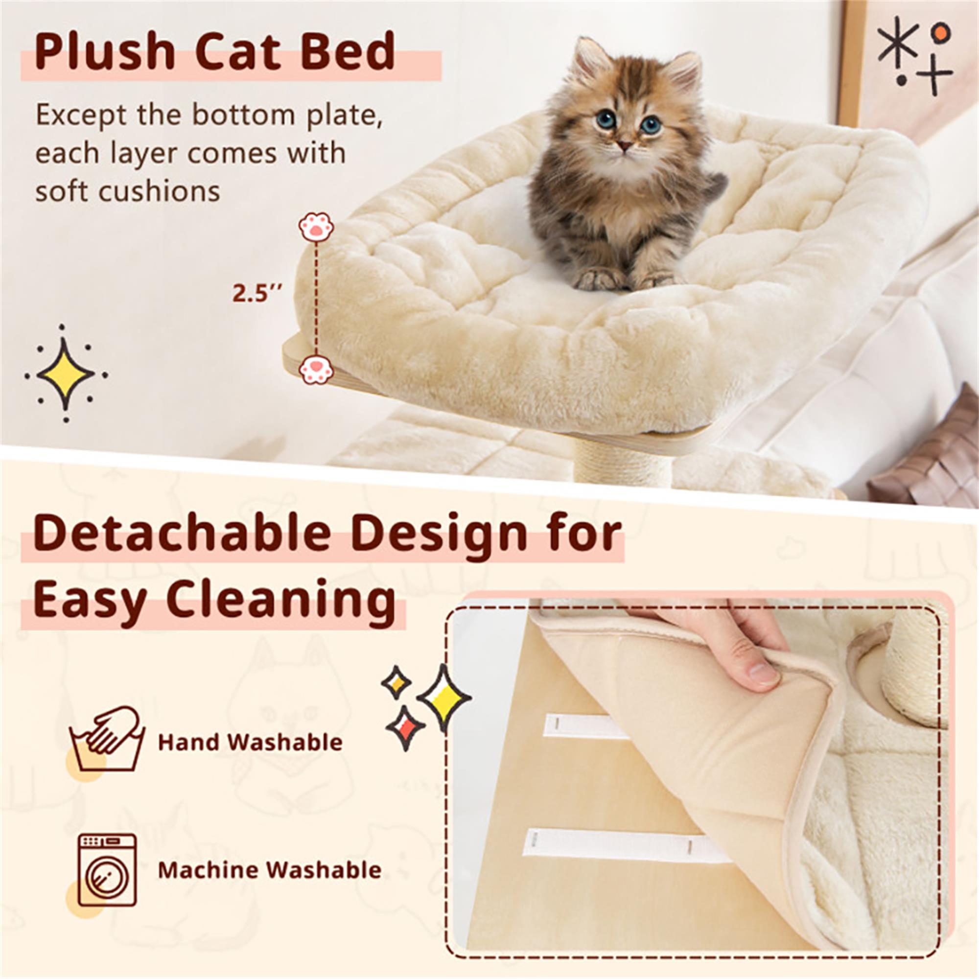 resenkos 67" Cat Tree Tower for Indoor Cats, Cat Tree House with Top Perch, Sisal Rope Scratching Posts, Beige