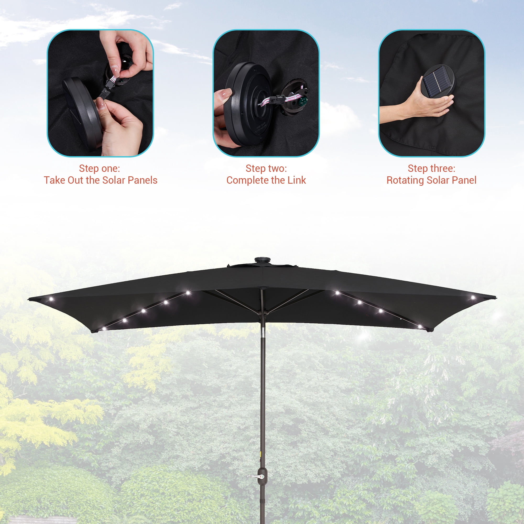 CHYVARY 10 x 6.5ft LED Outdoor Patio Rectangular Table Umbrellas for Deck, Poolside and Garden, Black
