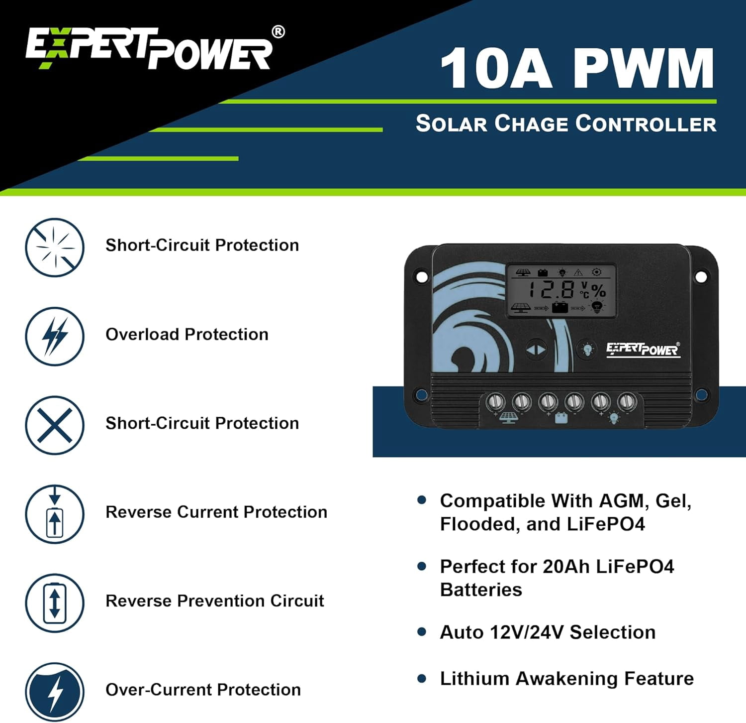 ExpertPower 100W Solar Panel Kit with 12V 20Ah Battery, SunPower Flexible Panel, 10A Charge Controller, Off-Grid System for RV, Shed, Cabin, Lights