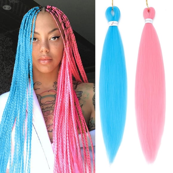 Betufllo Rosa/Azul Claro# Cabello Trenzado 2 Paquetes - 26 Pulgadas Cabello Trenzado Profesional Sintético Preestirado Trenzas De Ganchillo Extensión De Cabello Sin Picazón Ajuste De Agua Caliente Tex