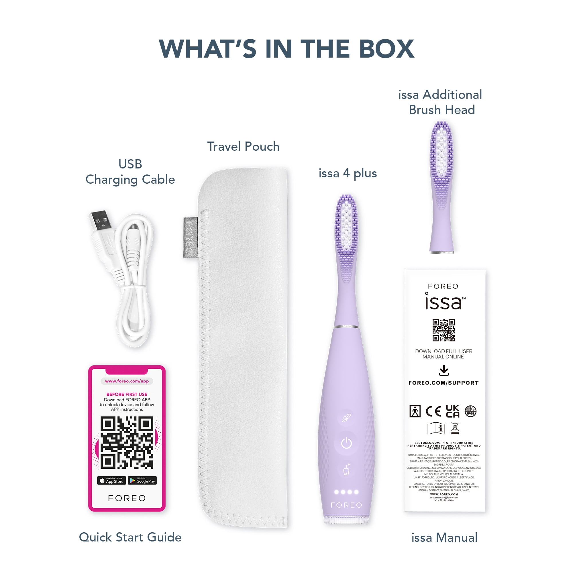 FOREO issa 4 plus Sonic Electric Toothbrush - 4-in-1 AI-Guided Rechargeable Toothbrush Bundle with Extra Silicone & Polymer Hybrid Brush Head, Soft Bristles, Whitening Teeth - Lavander