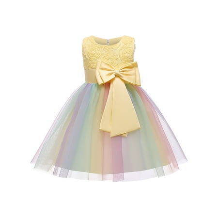 

Fesfesfes Toddler Girls Dress Color Net Yarn Bowknot Birthday Party Flowers Gown Kids Dresses