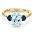 thumbnail image 3 of Gem Stone King 18K Yellow Gold Plated Silver Sky Blue Topaz and Blue Sapphire Engagement Ring for Women | 2.70 Cttw | Oval 9X7MM | Gemstone November Birthstone | Size 6, 3 of 6