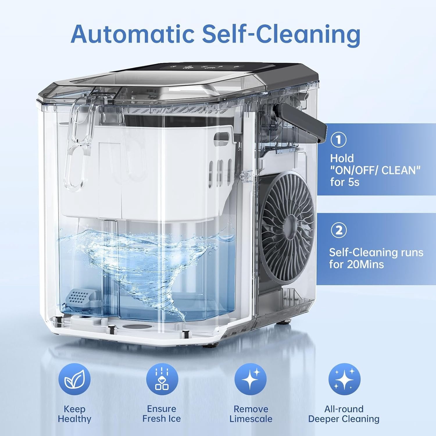 Stainless Steel Ice Maker, Self-Cleaning Ice Maker Machine, 12kg/24H, 2 Sizes 9   in 6 Mins Ice Machine with Handle, Scoop & Basket, 1.5L  Maker for /Kitchen/Office/Bar