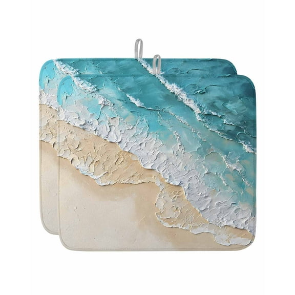 Blue Beach Ocean Dish Drying Mat, Abstract Seascape Modern Art Absorbent Dish Drying Matt Pad for Kitchen Countertops,Sinks,Dish Drainer Racks, Small 16x18inx2 Pcs,