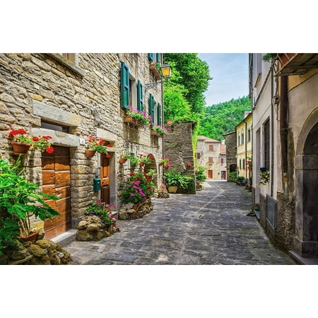 Image of Fabric 10x6.5ft European Building Italian Street Backdrop Tuscany Italy Path Photography Background Alley