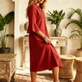 thumbnail image 4 of Gytharion Women's Midi Shirt Dresses Solid Color V Neck Button Down 3/4 Sleeve Dresses Loose Casual Summer Dresses, 4 of 6