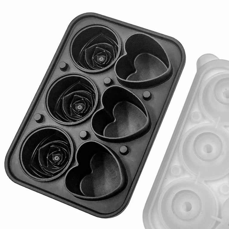 Rose Ice Cube Mold, Heart Shapes Ice Cube Tray, Silicone Ice Mold Fun  Shapes with Clear Funnel-type Lid, 3 Heart & 3 Rose Ice Balls for Chilling Whiskey  Cocktails Drinks, Black 